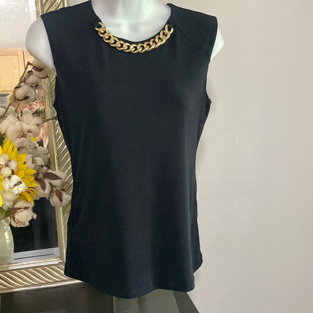 Calvin Klein Black Sleeveless Tank Top with Gold Chain